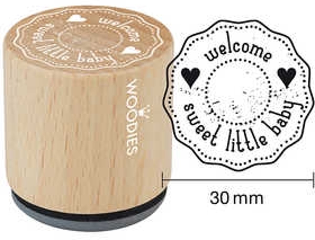 Houten stempel, d: 30 mm, h: 35 mm, welcome sweet little baby , 1stuk [HOB-32385]